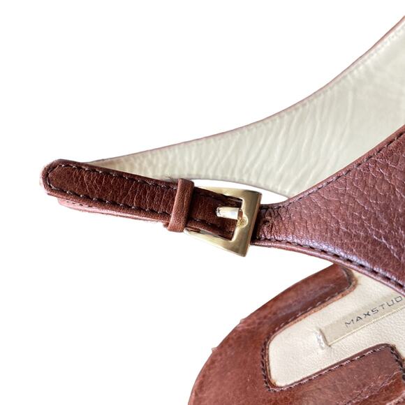 MAX STUDIO Sandal Womens Sz 8.5 Brown Leather Cognac Spring Summer - Picture 7 of 10